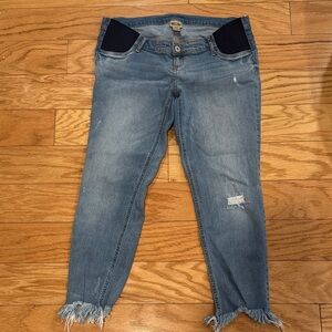 Indigo Blue Cropped Distressed Maternity Jeans